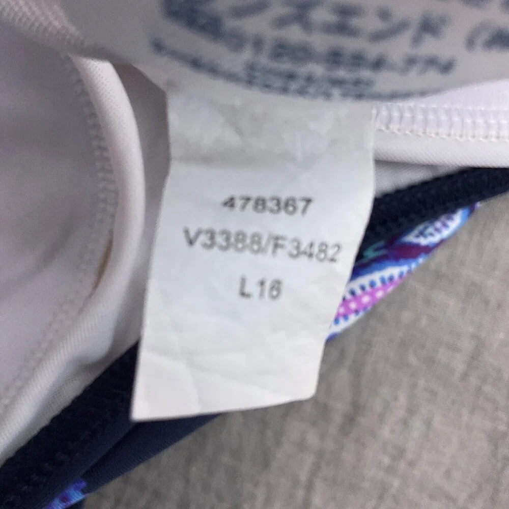 Lands End Tankini Top Women 6 Blue Purple Floral Paisely Layered Bra Wide‎ Strap